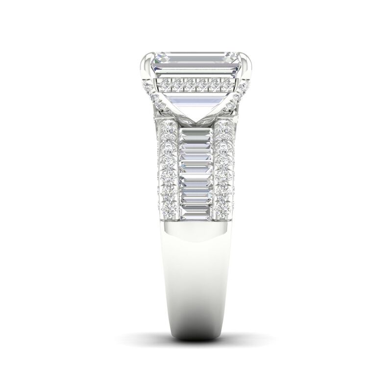 Emerald-Cut Lab Grown 4.50ctw. Diamond With Baguette & Brilliant-Cut Multi-Row Engagement Ring in 14k White Gold image number null